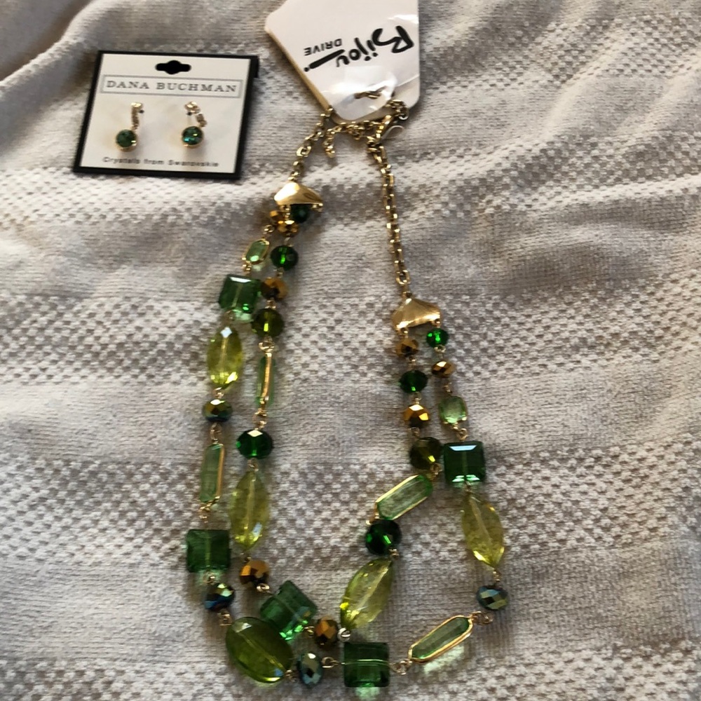 Dana Bachman earrings. Green color necklace is green stones. New with tags💐💐🌷